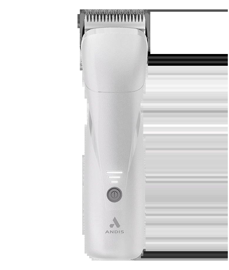 White Andis cordless pet clipper, front view