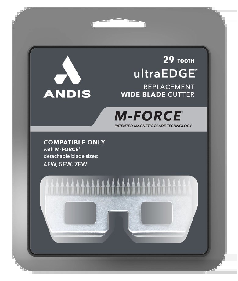 Andis ultraEDGE M-Force 29-tooth replacement wide blade cutter in retail packaging