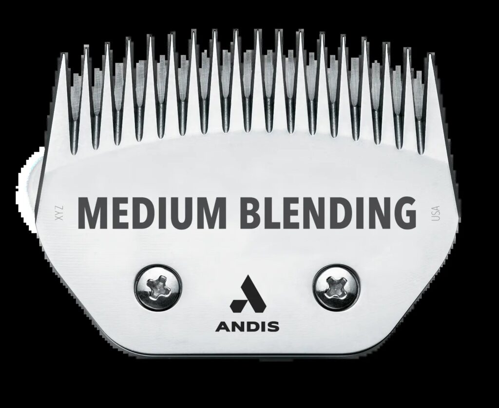 Andis Medium Blending clipper blade, stainless steel, front view
